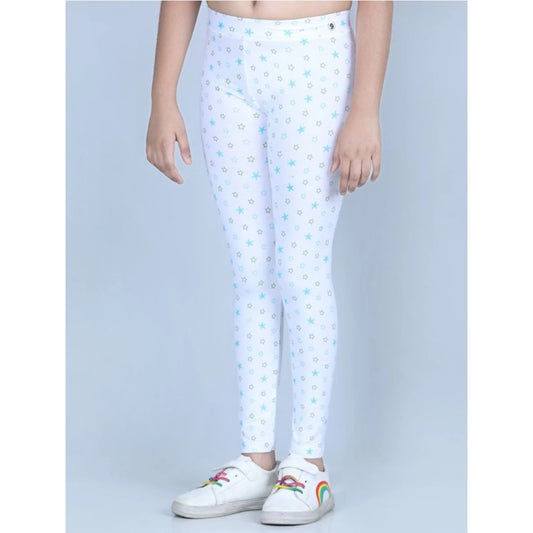 Generic Girl's Cotton Lycra Printed Elasticated Leggings (White)