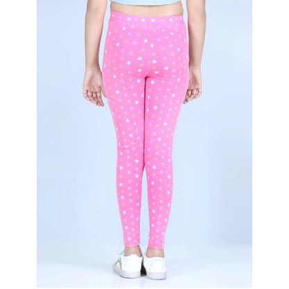 Generic Girl's Cotton Lycra Printed Elasticated Leggings (Pink)