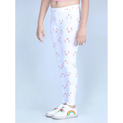 Generic Girl's Cotton Lycra Printed Elasticated Leggings (White)