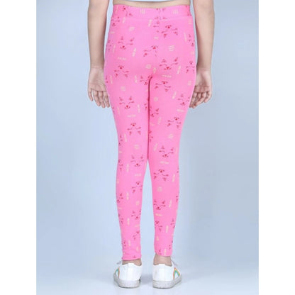 Generic Girl's Cotton Lycra Printed Elasticated Leggings (Pink)