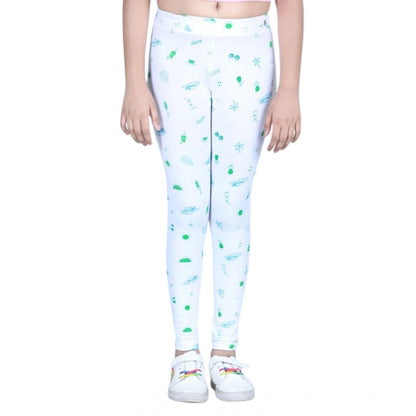 Generic Girl's Cotton Lycra Printed Elasticated Leggings (White)