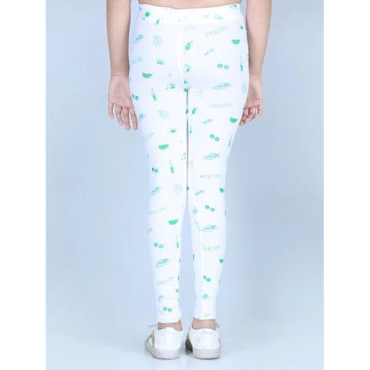 Generic Girl's Cotton Lycra Printed Elasticated Leggings (White)
