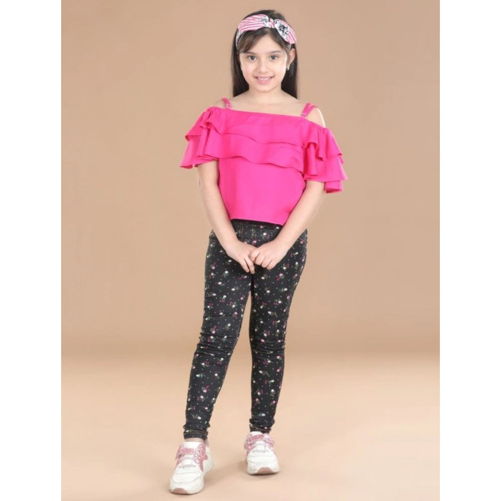 Generic Girl's Cotton Floral Elasticated Jegging and Top Set (Pink)