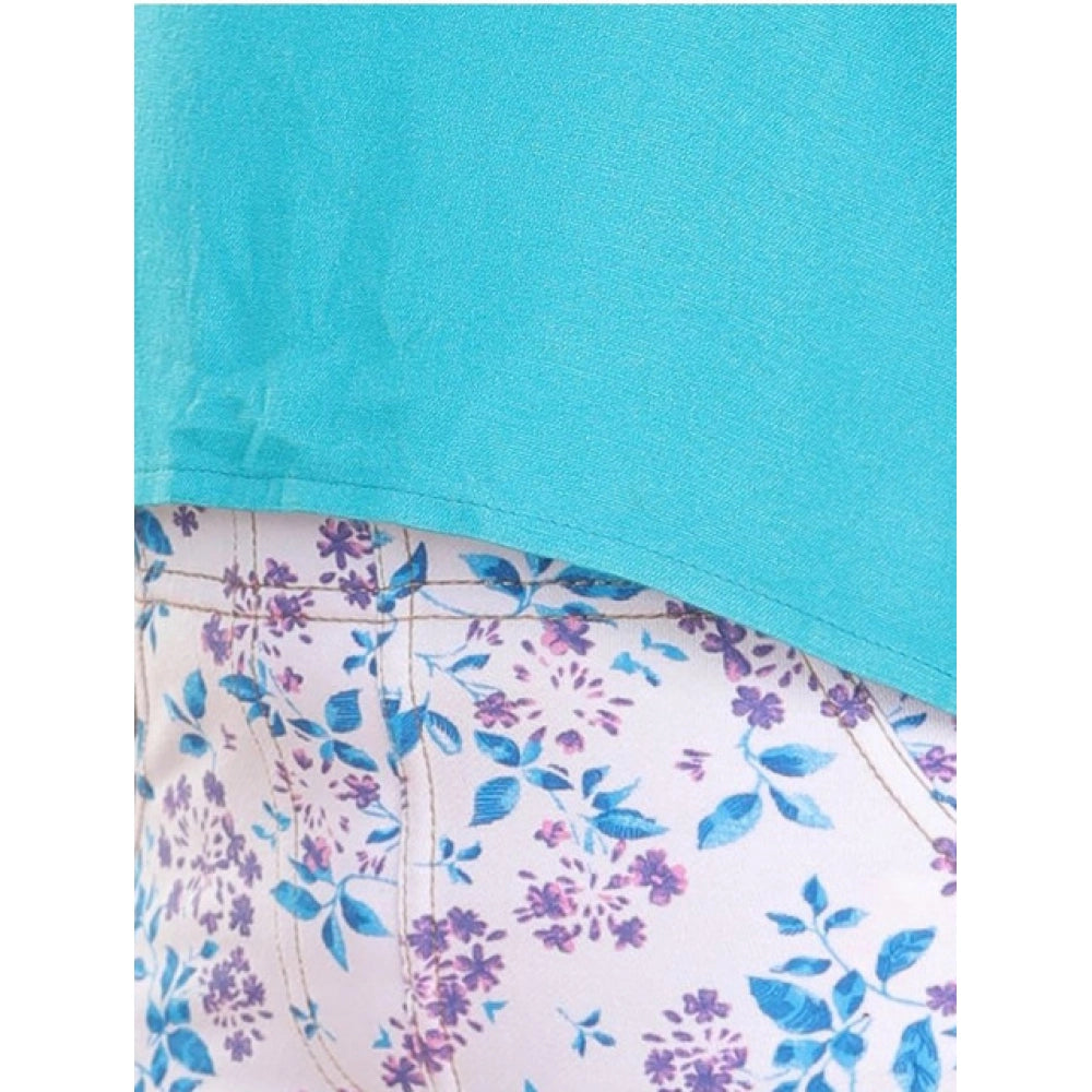 Generic Girl's Cotton Floral Elasticated Jegging and Top Set (Turquoise Blue)