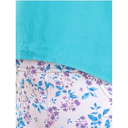 Generic Girl's Cotton Floral Elasticated Jegging and Top Set (Turquoise Blue)