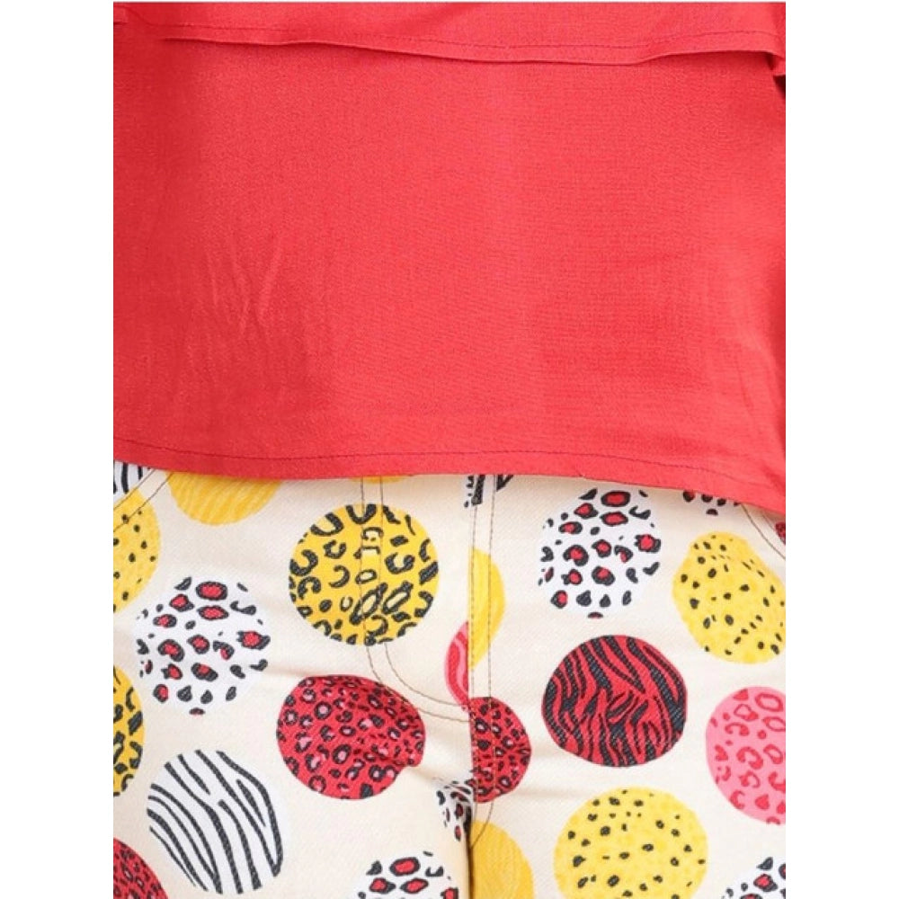 Generic Girl's Cotton Floral Elasticated Jegging and Top Set (Red)
