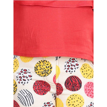 Generic Girl's Cotton Floral Elasticated Jegging and Top Set (Red)