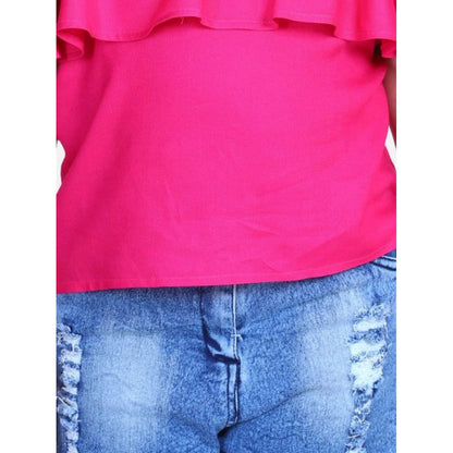 Generic Girl's Rayon Solid Cold Shoulder Top with Shorts (Pink-Blue)