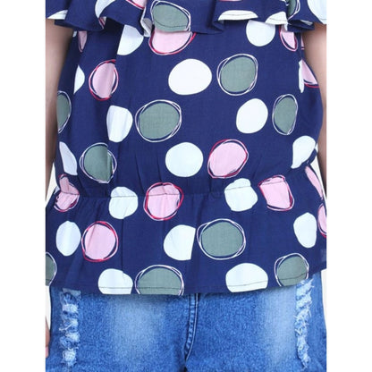 Generic Girl's Rayon Solid Cold Shoulder Top with Shorts (Navy Blue)
