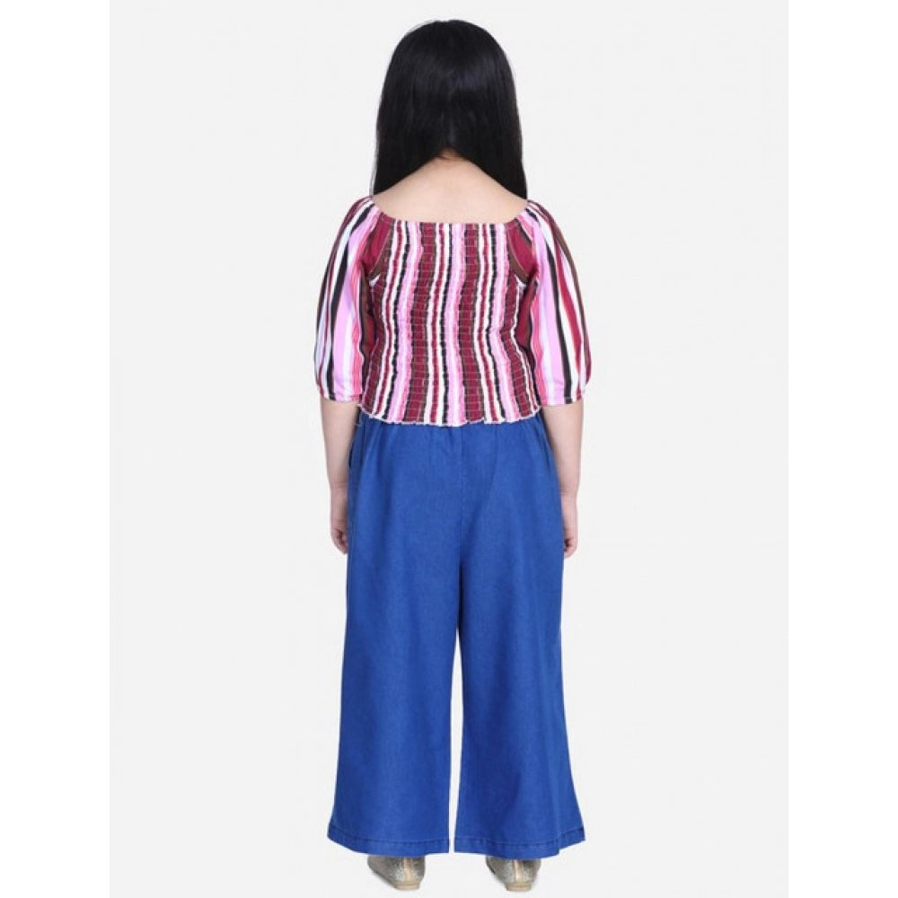 Generic Girl's Rayon Solid Bell Sleeve Top with Culottes (Purple-Blue)