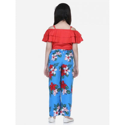 Generic Girl's Rayon Floral Short Sleeve Top and Trouser Set (Multicolor)