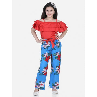 Generic Girl's Rayon Floral Short Sleeve Top and Trouser Set (Multicolor)
