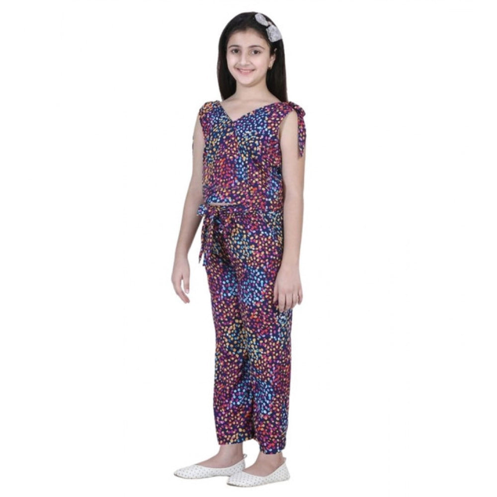 Generic Girl's Polyester Crepe Floral Short Sleeve Set (Multicolor)