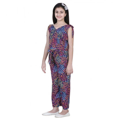 Generic Girl's Polyester Crepe Floral Short Sleeve Set (Multicolor)