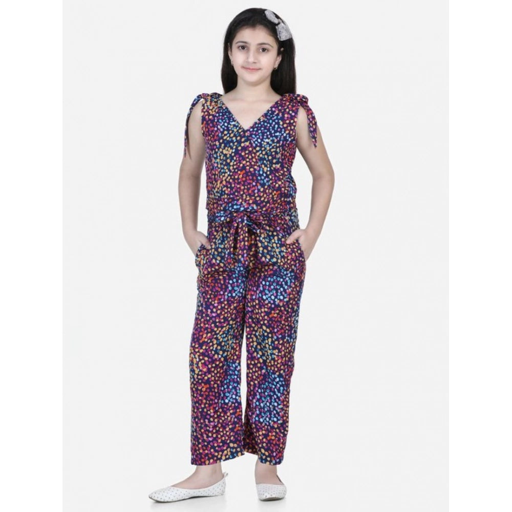 Generic Girl's Polyester Crepe Floral Short Sleeve Set (Multicolor)