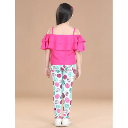 Generic Girl's Cotton Floral Elasticated Jegging and Top (Pink)