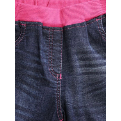 Generic Girl's Denim Ribbed Elasticated Shorts (Pink-Blue)