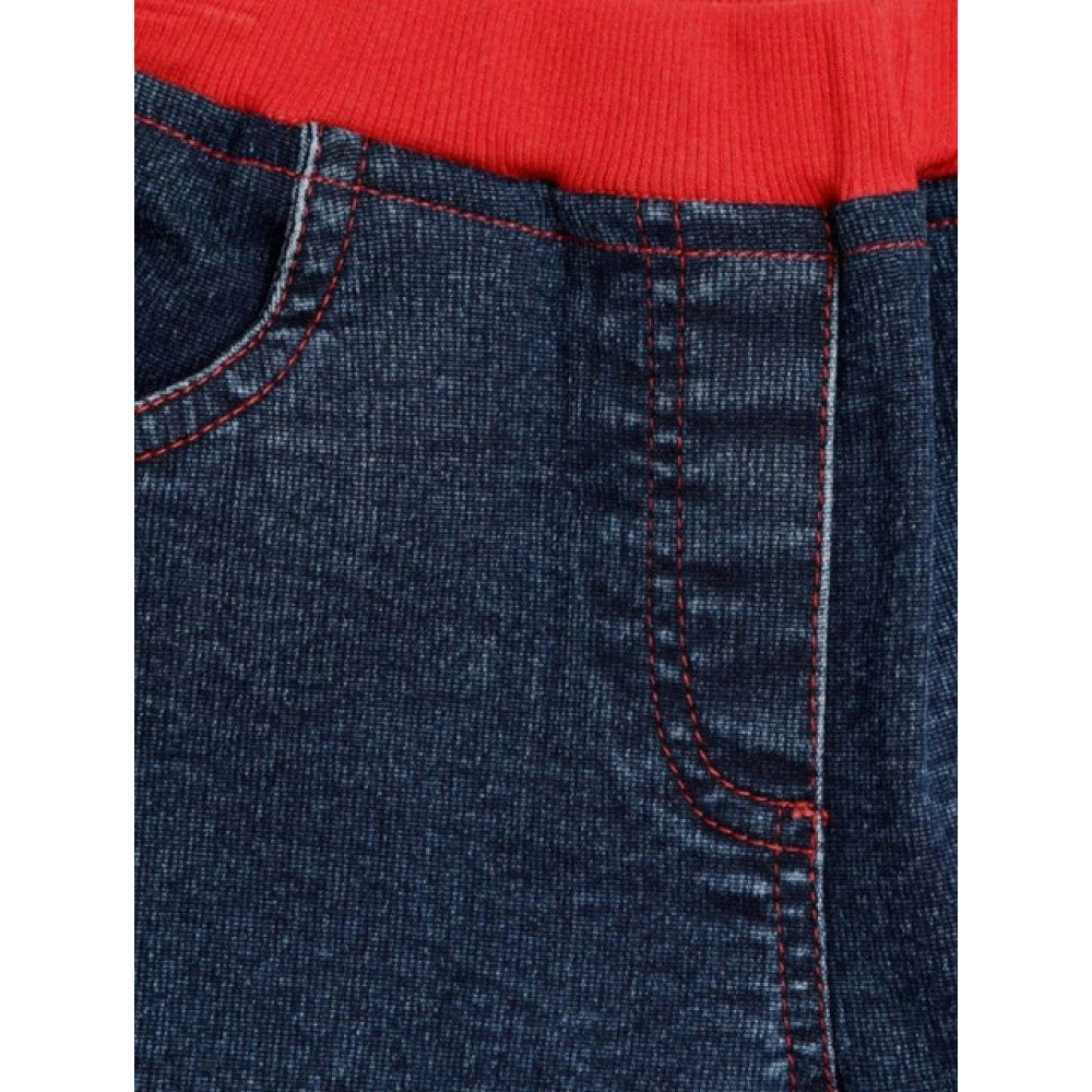 Generic Girl's Denim Lace Inserts Sleeveless Shorts (Blue-Red)