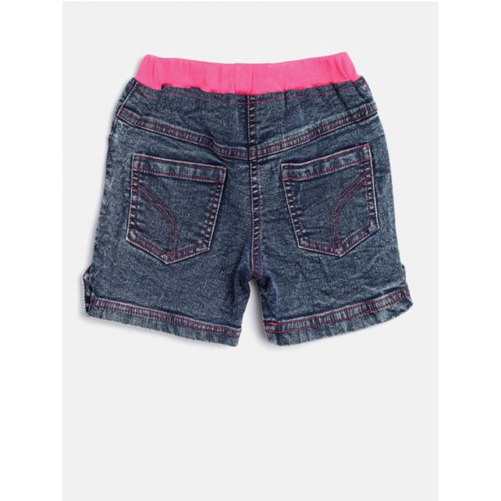 Generic Girl's Denim Lace Inserts Sleeveless Shorts (Blue-Pink)