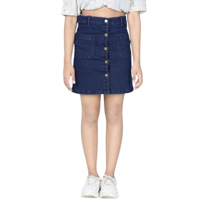 Generic Girl's Denim Solid Buttoned Skirt (Navy Blue)