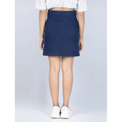 Generic Girl's Denim Solid Buttoned Skirt (Navy Blue)