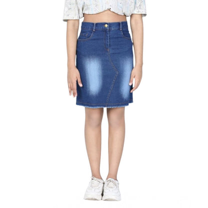 Generic Girl's Denim Solid Buttoned Skirt (Blue)