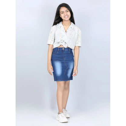 Generic Girl's Denim Solid Buttoned Skirt (Blue)