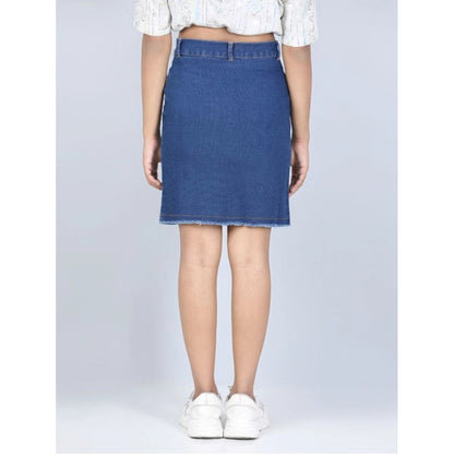 Generic Girl's Denim Solid Buttoned Skirt (Blue)