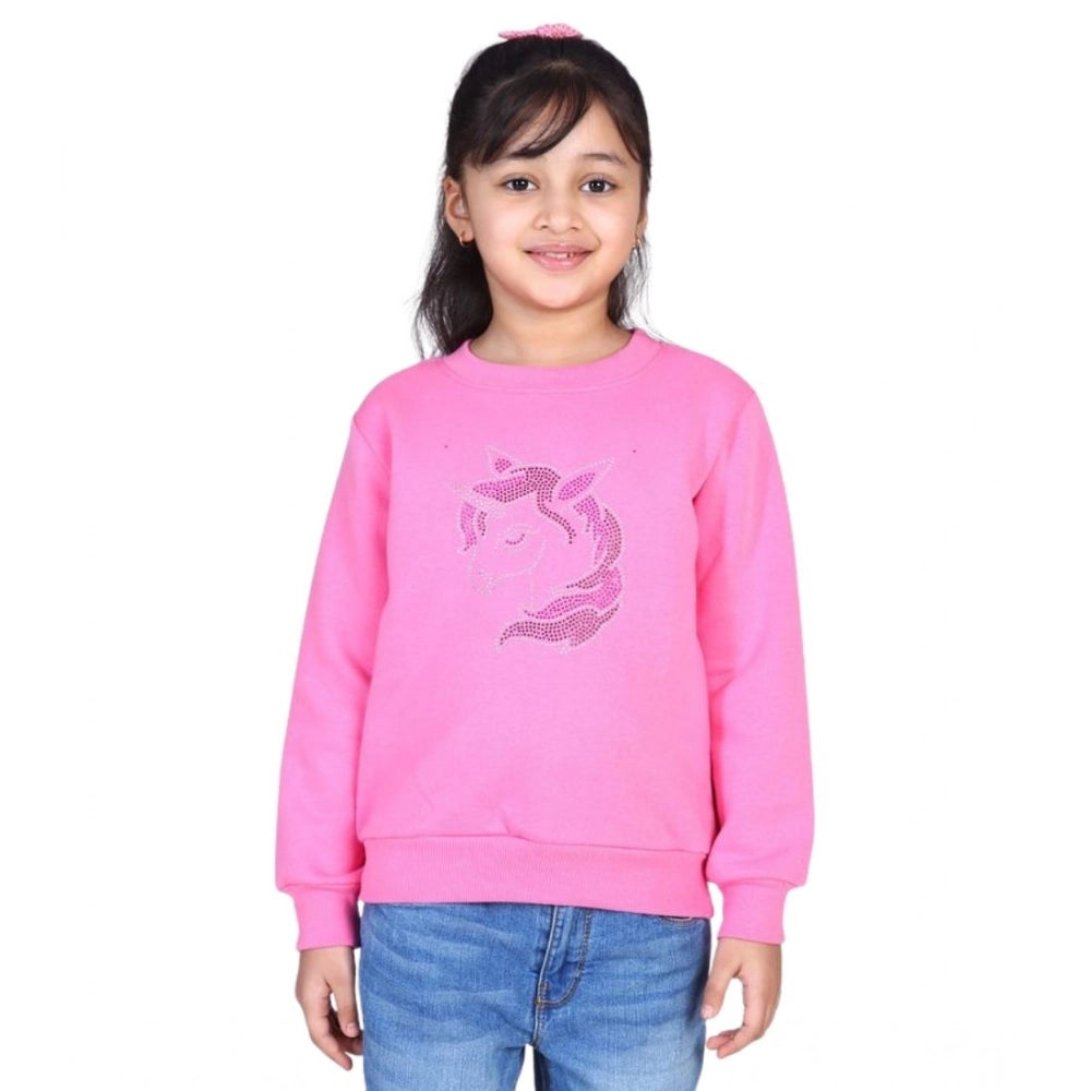 Generic Girl's Fleece Embellished Long Sleeves Sweatshirt (Pink)