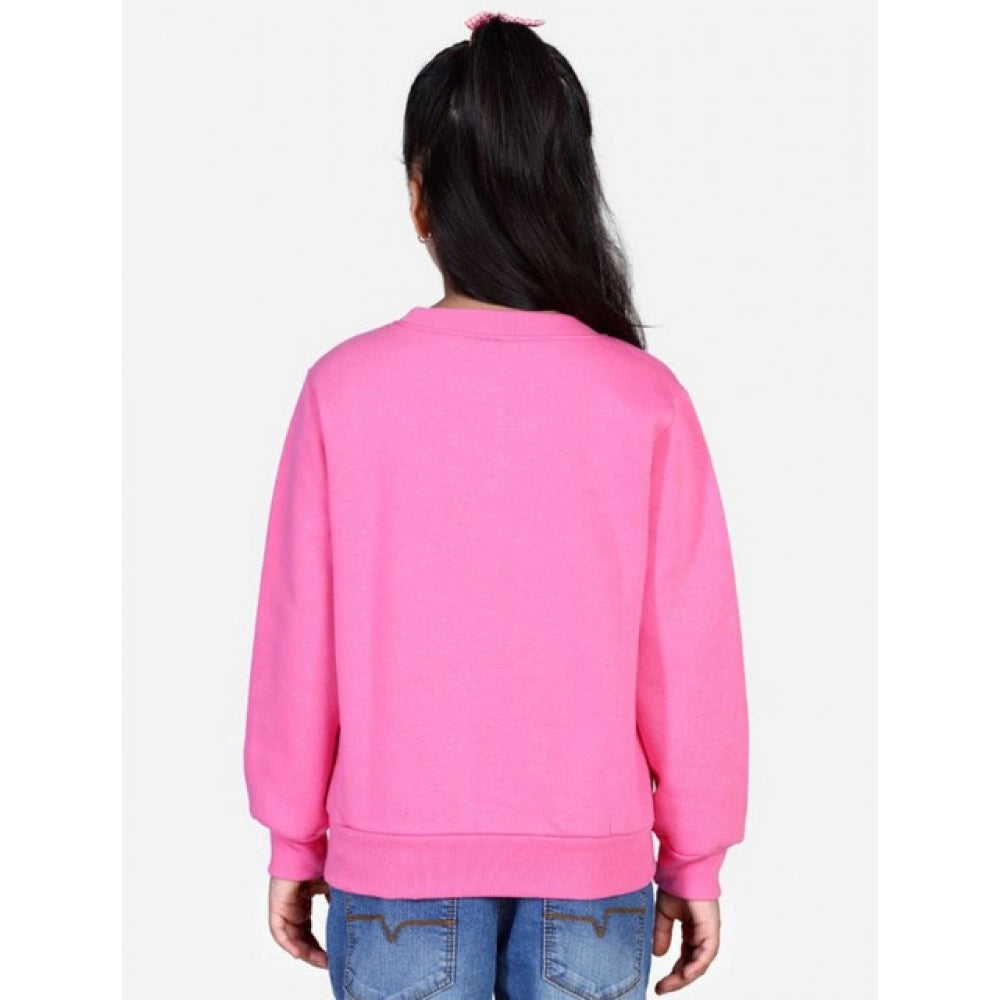 Generic Girl's Fleece Embellished Long Sleeves Sweatshirt (Pink)