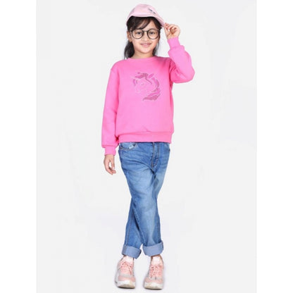 Generic Girl's Fleece Embellished Long Sleeves Sweatshirt (Pink)