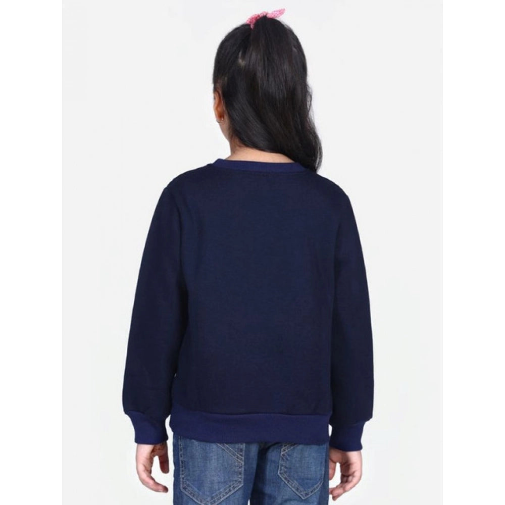 Generic Girl's Fleece Embellished Long Sleeves Sweatshirt (Navy Blue)