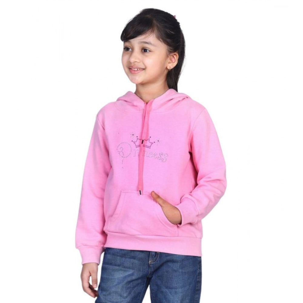 Generic Girl's Fleece Embellished Long Sleeves Sweatshirt (Light Pink)