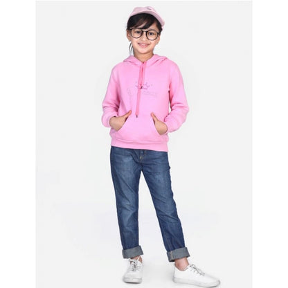 Generic Girl's Fleece Embellished Long Sleeves Sweatshirt (Light Pink)