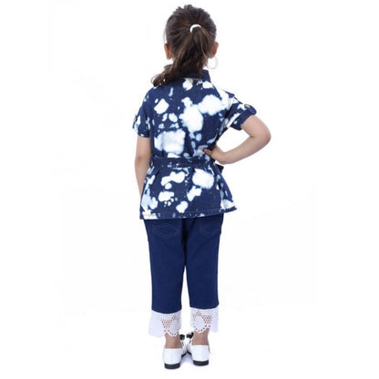 Generic Girl's Denim Tie &amp; Dye Short Sleeve Top (Blue-White)