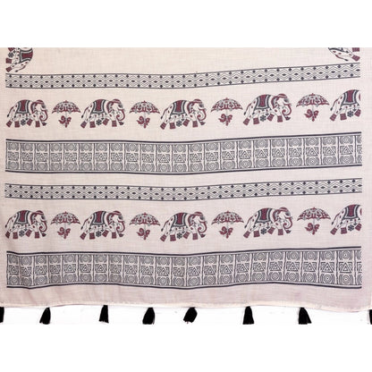 Generic Women's Linen Cotton Printed Saree With Unstitched Blouse 5.5Mtr (Off White)