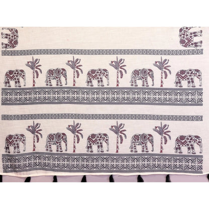 Generic Women's Linen Cotton Printed Saree With Unstitched Blouse 5.5Mtr (Off White)
