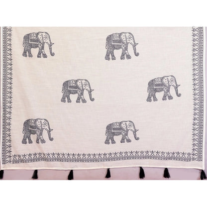 Generic Women's Linen Cotton Printed Saree With Unstitched Blouse 5.5Mtr (Off White)