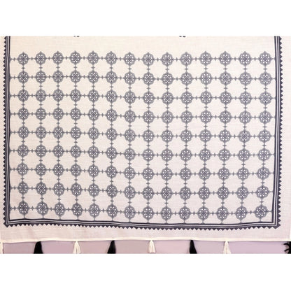 Generic Women's Linen Cotton Printed Saree With Unstitched Blouse 5.5Mtr (Off White)