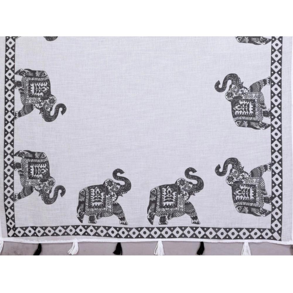 Generic Women's Linen Cotton Printed Saree With Unstitched Blouse 5.5Mtr (White)