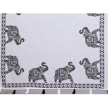 Generic Women's Linen Cotton Printed Saree With Unstitched Blouse 5.5Mtr (White)