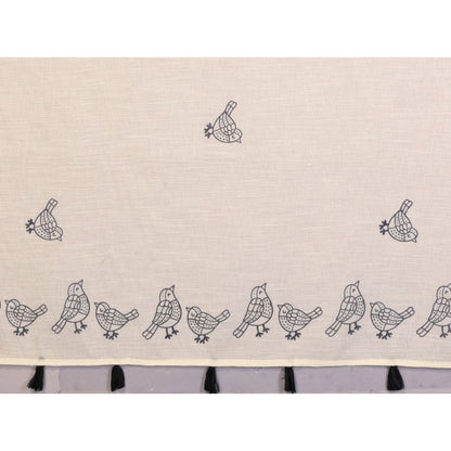 Generic Women's Linen Cotton Printed Saree With Unstitched Blouse 5.5Mtr (Off White)
