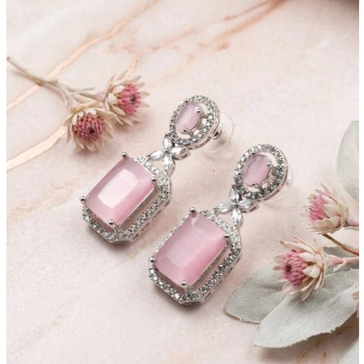 Generic Women's Brass Silver Plated Drop Earrings (Pink)