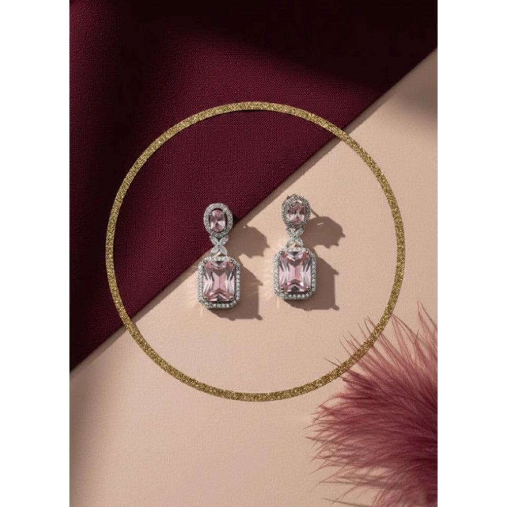 Generic Women's Brass Silver Plated Drop Earrings (Pink)