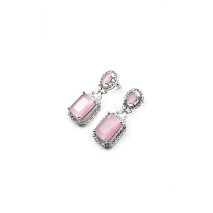 Generic Women's Brass Silver Plated Drop Earrings (Pink)