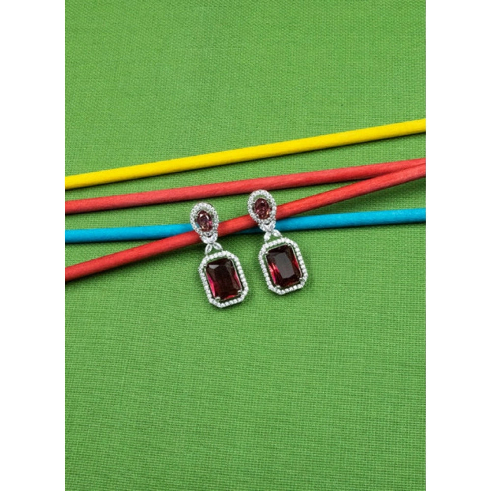 Generic Women's Brass Silver Plated Drop Earrings (Red)