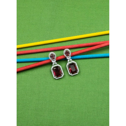 Generic Women's Brass Silver Plated Drop Earrings (Red)
