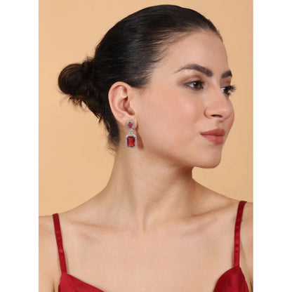 Generic Women's Brass Silver Plated Drop Earrings (Red)
