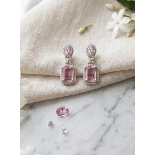 Generic Women's Brass Silver Plated Drop Earrings (Pink)