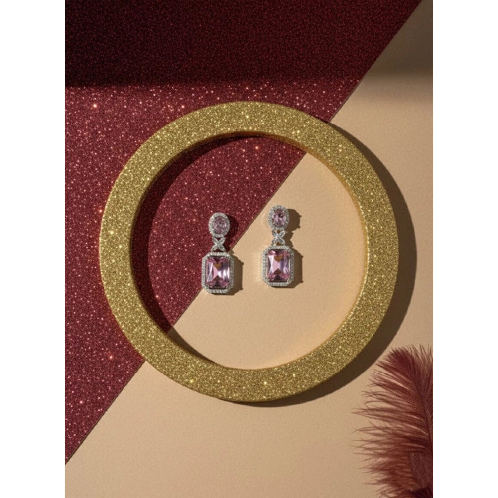 Generic Women's Brass Silver Plated Drop Earrings (Pink)